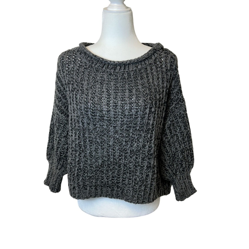 Wooden Ships Chunky Open Knit Acrylic Mohair Wool Cropped Sweater Size XS/S Gray
